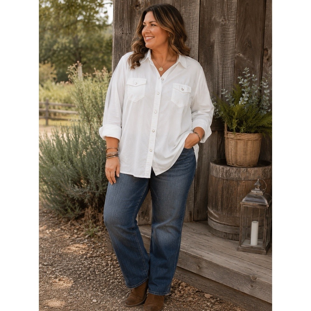 Faded Glory Pearl Snap White Shirt Womens 3X  Cowgirl Western